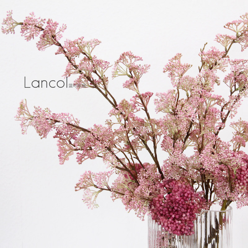 Lancol Modern Simulation Flower Living Room Portal Flower Pink Purple Cherry Embroidery Ball Fruit Table Fake Flower