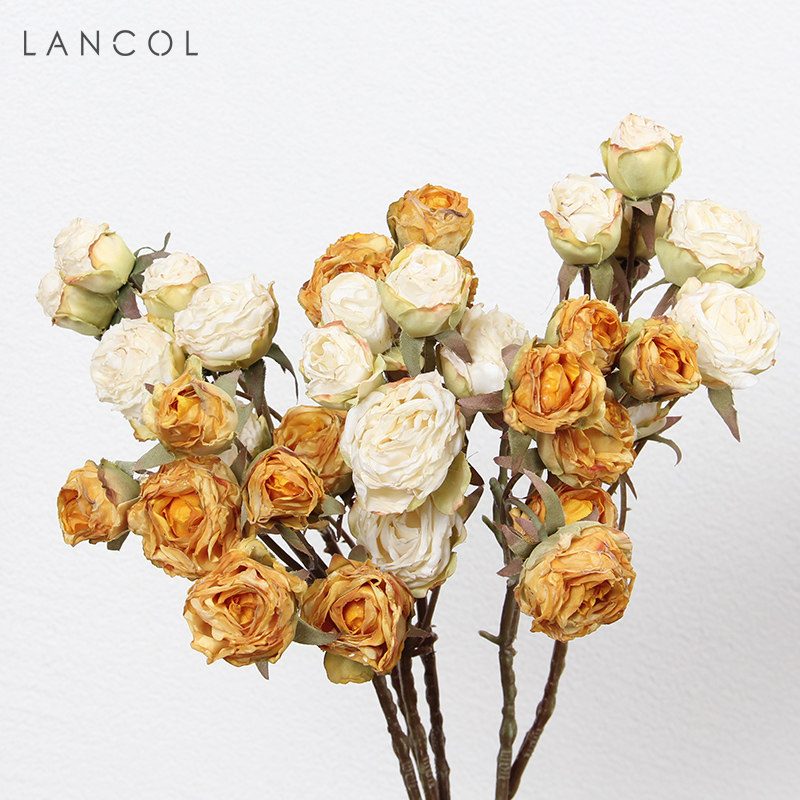 Lancol emulation floral retro-dried flower Rosaceae small rose home living room to put floral table fake floral silk flowers