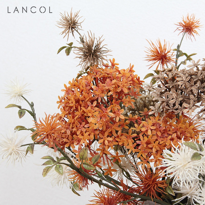 Lancol Retro Autumn Color Simulation Flowers Silver Crown Autumn Mounds Plastic Flowers Home Outdoor Decoration Flower Wedding Photography Fake Flowers