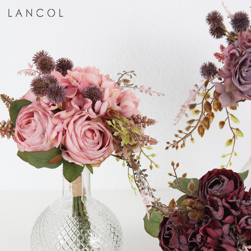 Lancol Eurostyle Retro Simulation Flowers Grilled Embroidered Embroidered Ball Rose Bouquet Home Table Placement Flower Photography Fake Flowers