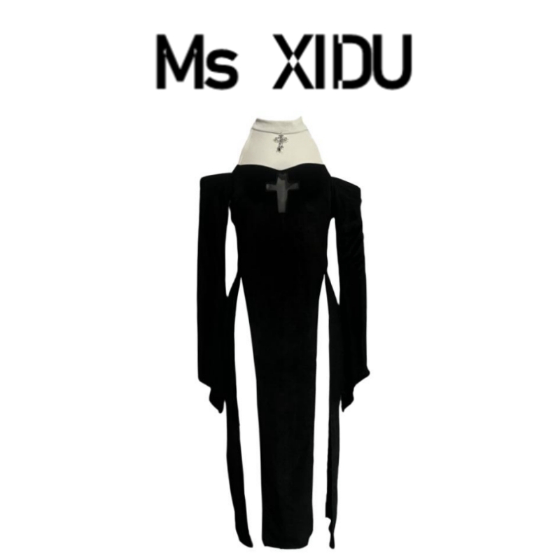Ms Xidu Nun's Holy Wish Pure Desire Sexy Hollow-Out High-Cut Long Dress Off-Shoulder Dress Christmas Cosplay