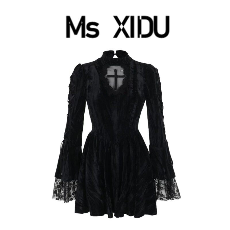 Ms. XIDU Ghost Girl Gothic Velvet Dress, Minimalist Style, Halloween Costume, Subculture