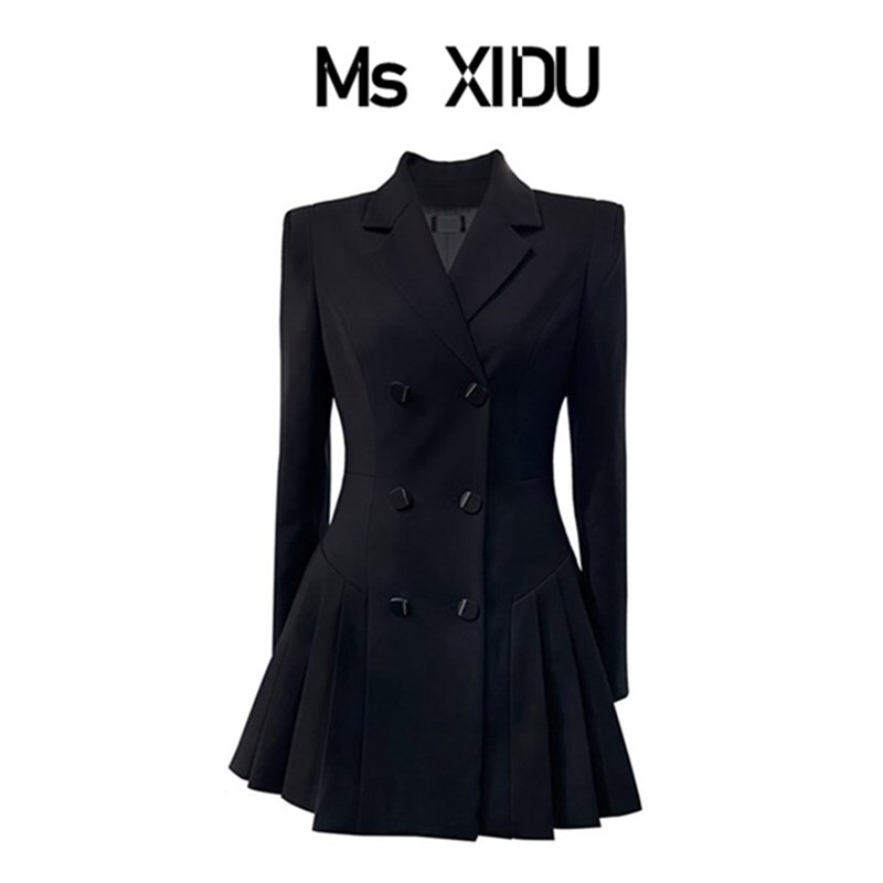 Ms Xidu Xu Rui Zhi Gao Wen Ying Slim Fit Pleated Suit Dress 24 Spring and Autumn Black Waist-Cinching Dress for Women Ms Xidu Xu Rui Zhi Gao Wen Ying Slim Fit Pleated Suit Dress 24 Spring and Autumn Black Waist-Cinching Dress for Women