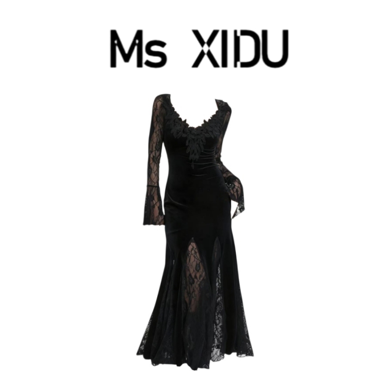 Ms Xidu Ghost Girl Black Dress Mermaid Skirt Long Skirt Gothic Style Skirt Halloween Outfit Costume