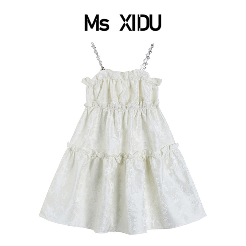 Ms Xidu Original Design Suspender Dress for Women with Heavy-Duty Rhinestone Chain Design and Puffy Skirt