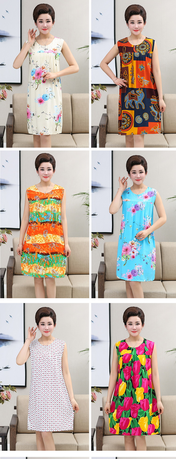 Ái lực với bông lụa bông lụa phụ nữ nightdress phụ nữ mùa hè bông dễ thương váy không tay váy nhiều màu wx2