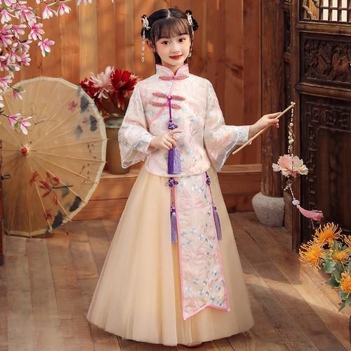 Chinese style girl Hanfu costume childrens ancient dress dress dress super fairy Baby New Years wear long sleeve