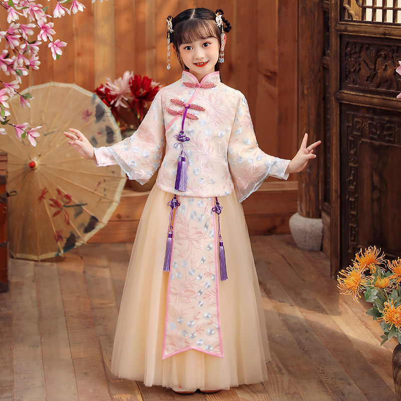 Chinese style girl Hanfu costume childrens ancient dress dress dress super fairy Baby New Years wear long sleeve