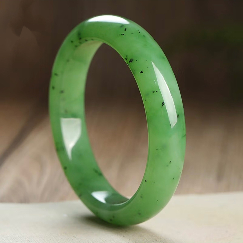 Xinjiang Hetian Jade Jadeite Bracelet Kiwi Bracelet Peace Bracelet Women's Jade Bracelet Wide Jade Apple Green Bracelet
