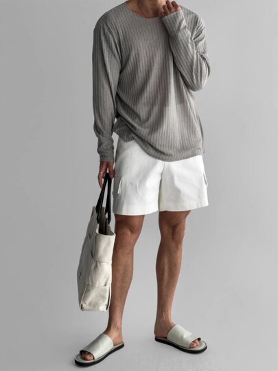 White Casual Shorts for Men 2026 New American Retro Trendy Brand Quarter-Length Pants with Adjustable Side Straps Workwear Pants