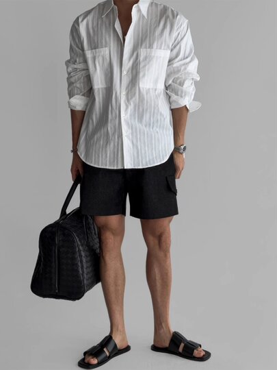 White Casual Shorts for Men 2026 New American Retro Trendy Brand Quarter-Length Pants with Adjustable Side Straps Workwear Pants