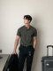 Dark brown Henry collar short-sleeved T-shirt for men, Korean retro trendy heavyweight T-shirt, simple casual and versatile top