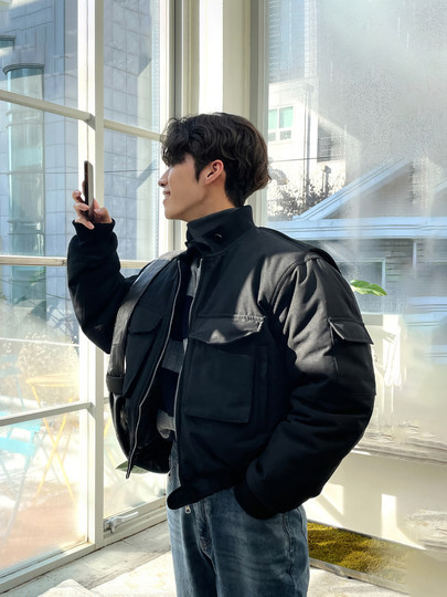 American-Style Bomber Jacket Cotton Coat for Men, Winter Three-Dimensional Patch Pockets, Niche Heavy-Duty Cold-Proof Cotton Coat, Thickened Warm Jacket