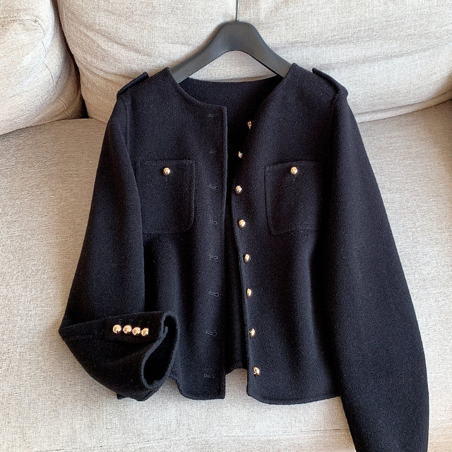 New product 30% cashmere small gold buckle palace fan small short double-sided cashmere coat coat H14FD2895