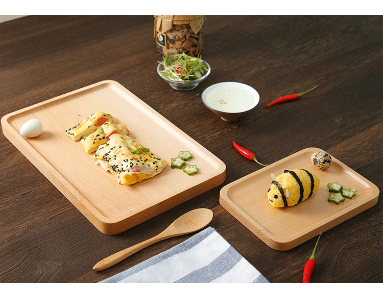 Nhật Bản khay gỗ hình chữ nhật hộ gia đình chén trái cây đĩa gỗ đĩa gỗ bánh mì tấm gỗ tấm rắn khay gỗ để ấm chén