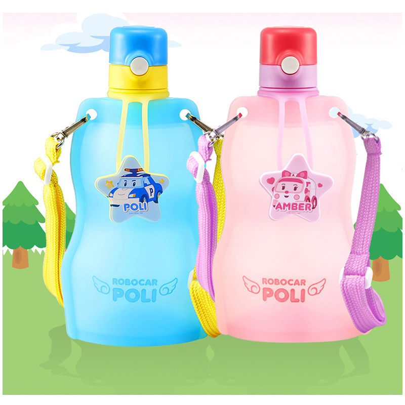 South Korea Imported Children Water Glass Silicone Kettle Elementary School Students Water Glasses Outdoor Folding Water Bags Large Capacity Compression Cups