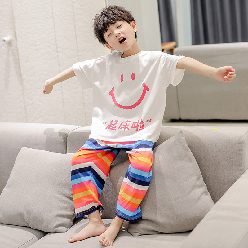Boys' pajamas are pure cotton summer 2023 new boy's boy's home suit boy's short sleeves