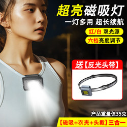 Outdoor night running lights mini led flashlight running magnetic multi-function charging headlight clothespin work lighting