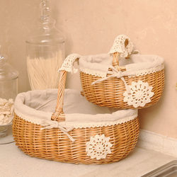 Spring Outing Picnic Basket Portable Basket Bamboo Imitation Rattan Woven Handmade Vegetable Basket Popular Outdoor Picnic Outing Camping style Blue