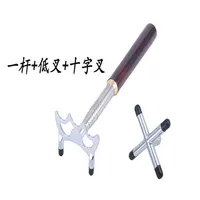 Деревянная ручка, серебряная низкая вилка + крестовая вилка-D38