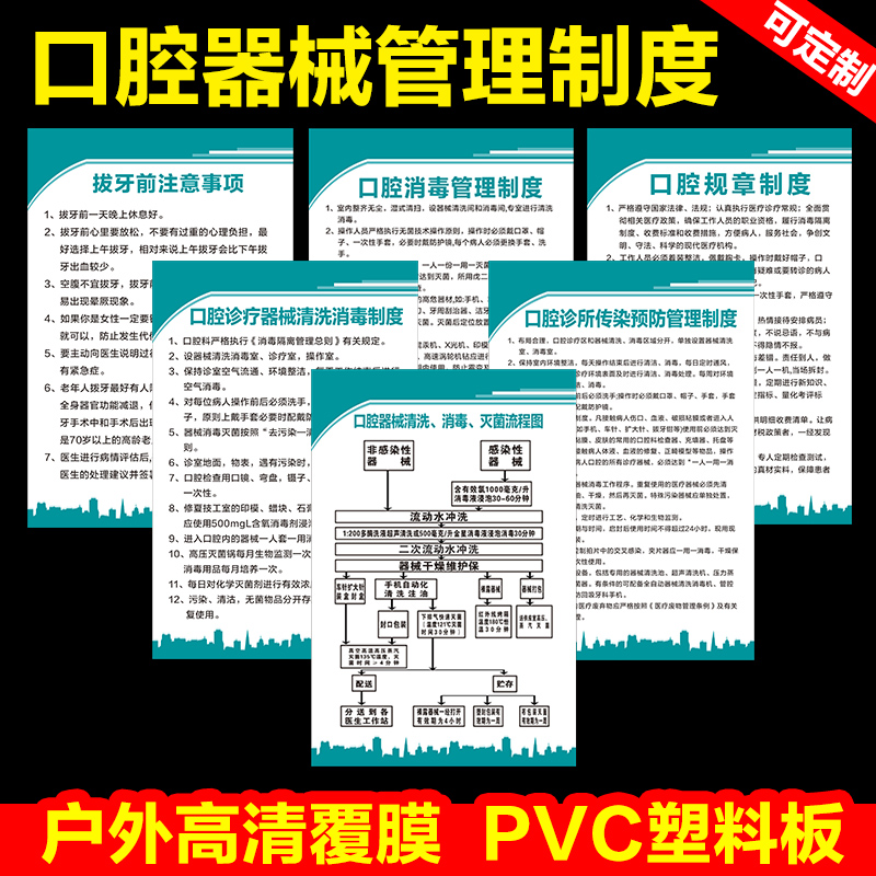 Oral Dental Dental Cleaning Sterile Flow Chart Dental Clinic System Oral Hospital Dental Clinic Regulations System Card Poster Plate KT Plate PVC Sticker Customized
