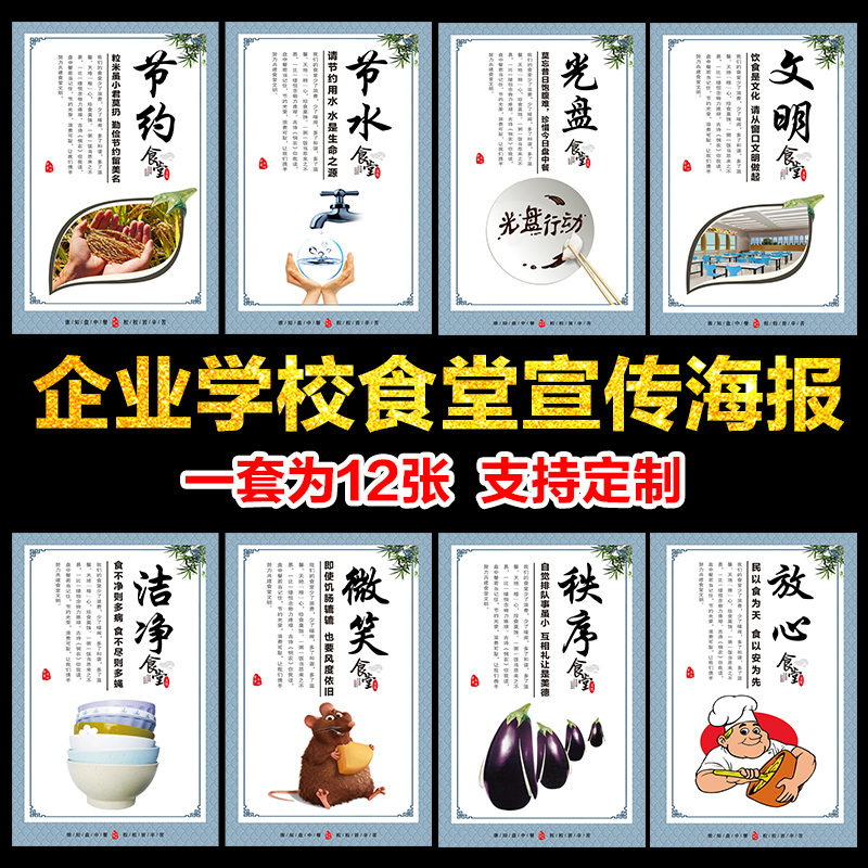 School Corporate Slogan Canteen Culture And Culture Wall Map Poster Save Food Savings Water CD Action Slogan Dining Room Gift Instrument Propaganda Exhibition Board Hanging Painting Wall Stickboard Stickers Custom