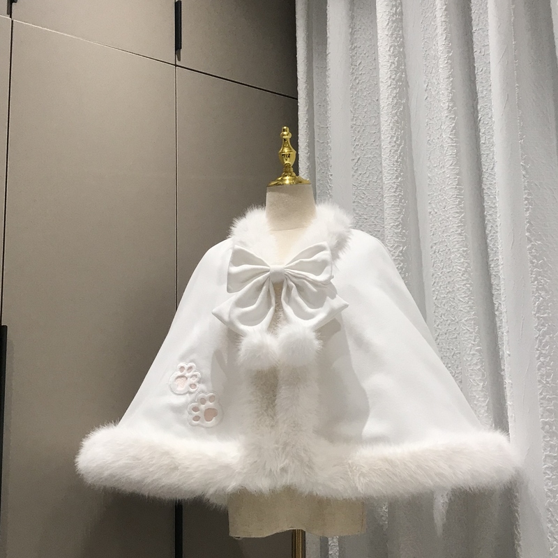Meow Meow Sleep Island Original [Meow's Paw] Fleece-Lined Lolita Winter Cape Cute and Versatile Cape