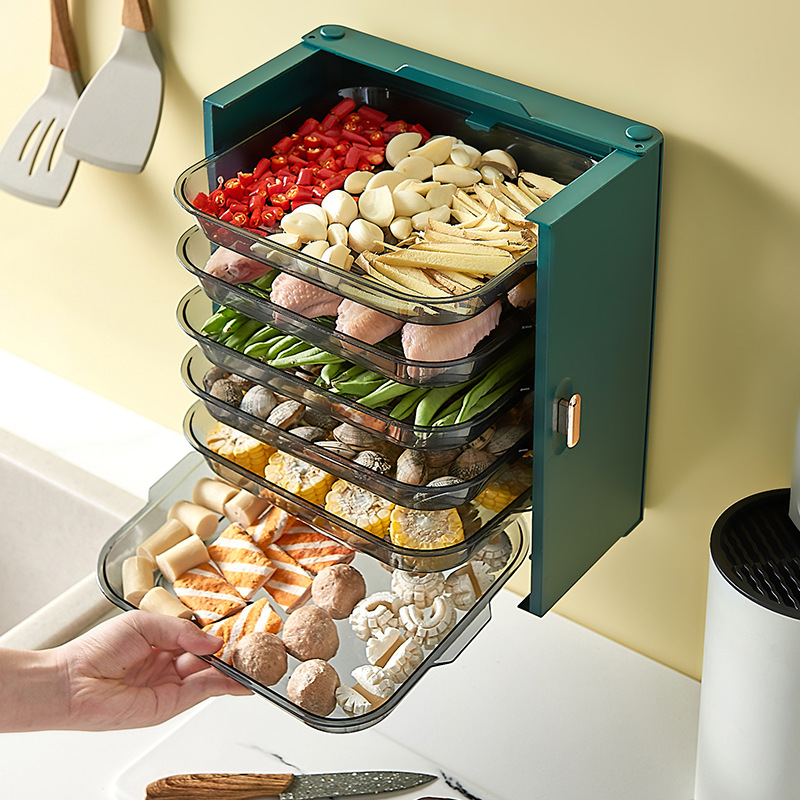 Kitchen preparation plate with plate multi-layer hot pot plate household wall-mounted folding punch-free artifact meal preparation plate storage