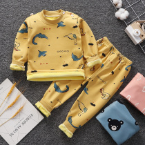 Childrens thermal underwear set girl boy plus velvet padded cotton autumn pants baby cotton pajamas autumn and winter