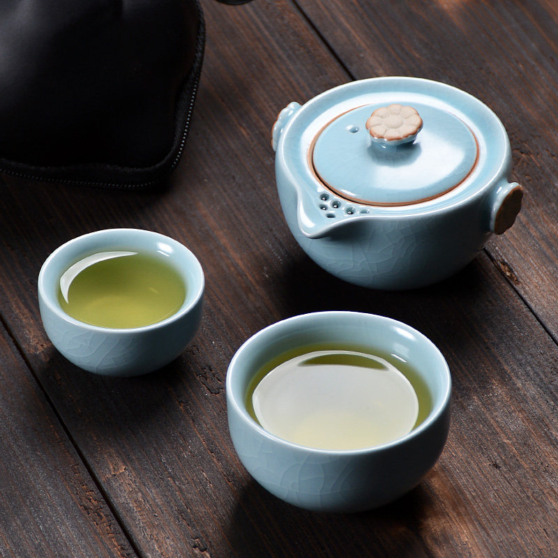 Ru Kiln Express Guest Cup One-Pot two-cup portable bag duo Gongfu Tea with Outdoor Travel Tea small suit