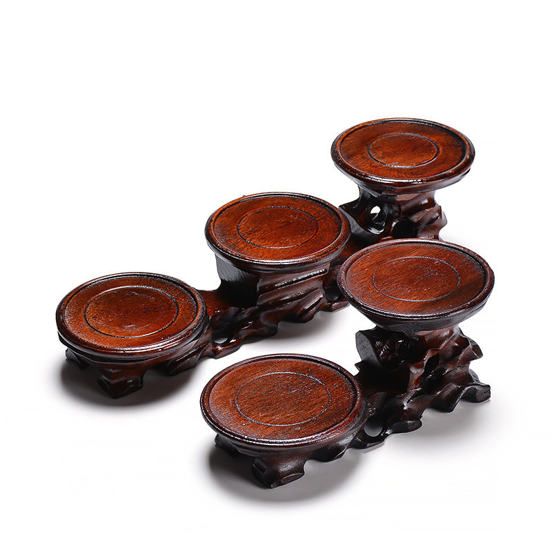 Teapot tea pot Tea set base Craft gift decoration Qishi round multi-layer solid wood ornaments base Buddha Statue holder shelf