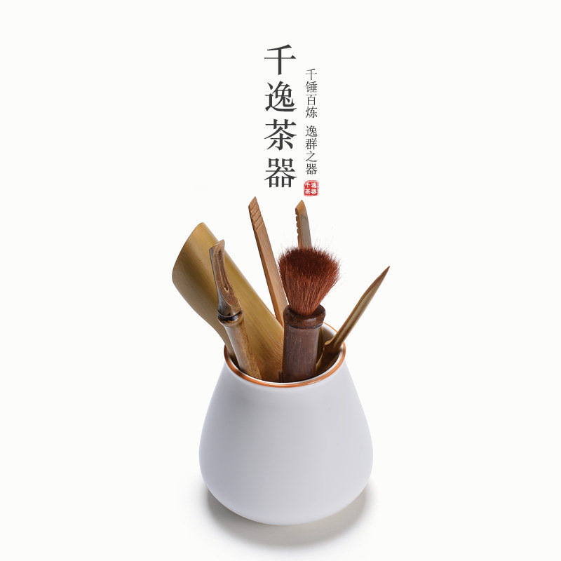 White Porcelain Tea Road Six Gentlemen Suit Ceramic Kongfu Tea Accessories Complete set of bamboo and wood tea spoon Tea-clamping and kettle pen Zero fit
