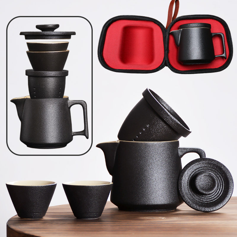 Qianyi Kung Fu tea pot set Ceramic travel tea set Portable simple quick cup one pot two cups custom logo