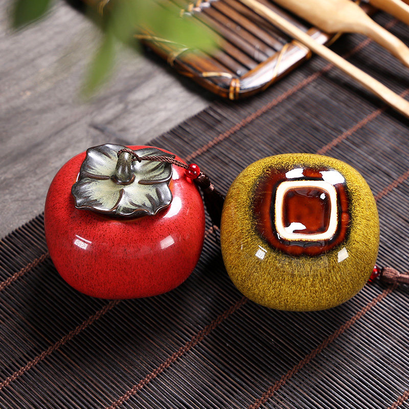 Persimmon Tea Leaf Jar Portable Persimmon Persimmon Ruyi Tea Sealed Jar Ceramic Loaded Tea Leaves Container Small Tea Jars Hem