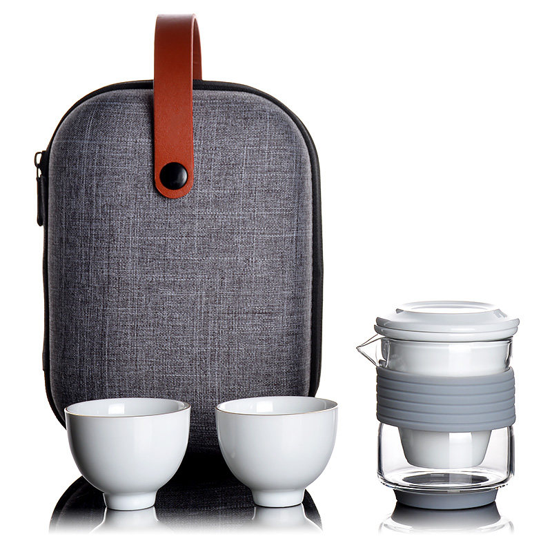 Glass Travel Tea Set Portable Bag Type Outdoor Fast Passenger Cup A Pot Two Cups Brief Teapot Cup Modern Tea Suit