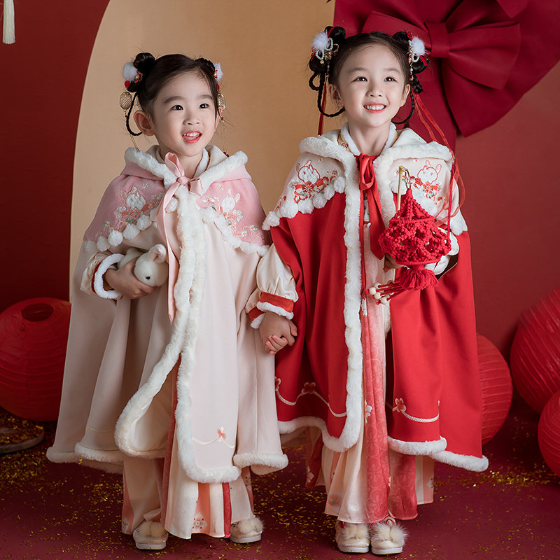 Chinese wind girl Han clothes cloak female baby plus suede thickened with cap cloak windproof coat winter ancient wind shawl-Taobao