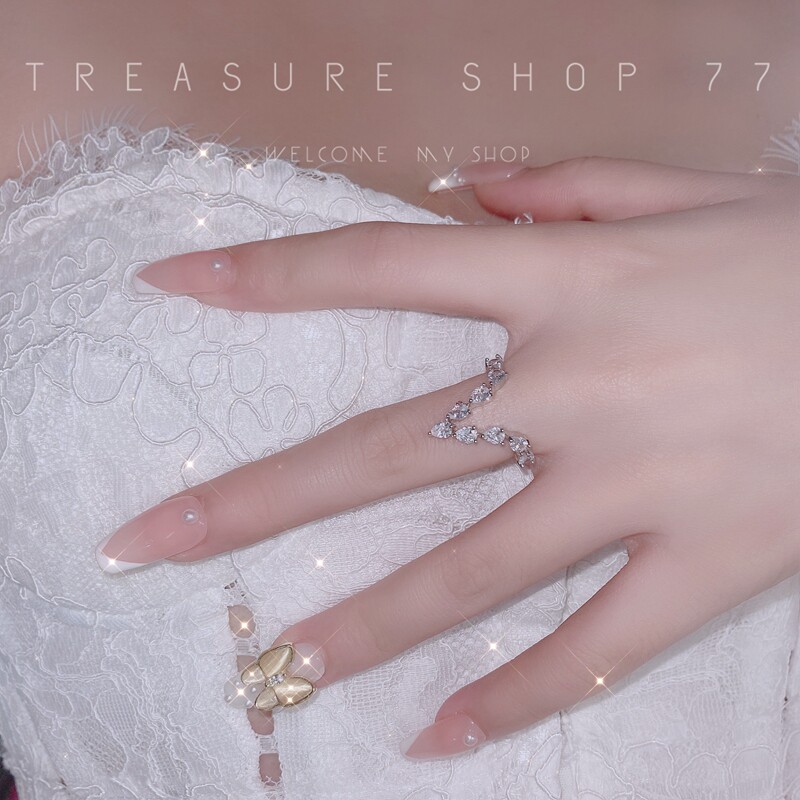 Healing gentle ◆ retro minimalist diamond-set rhinestone V-shaped fairy-style stylish personality ring opening ring
