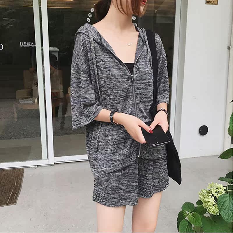 Fat sister two-piece 2020 sports suit is thin and covers the belly and hidden meat hooded vest short-sleeved t-shirt bottoming tide
