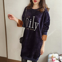 Autumn and winter new large size womens clothing fat sister medium and long gold velvet warm thick sweater bottoming shirt 200 jin tide