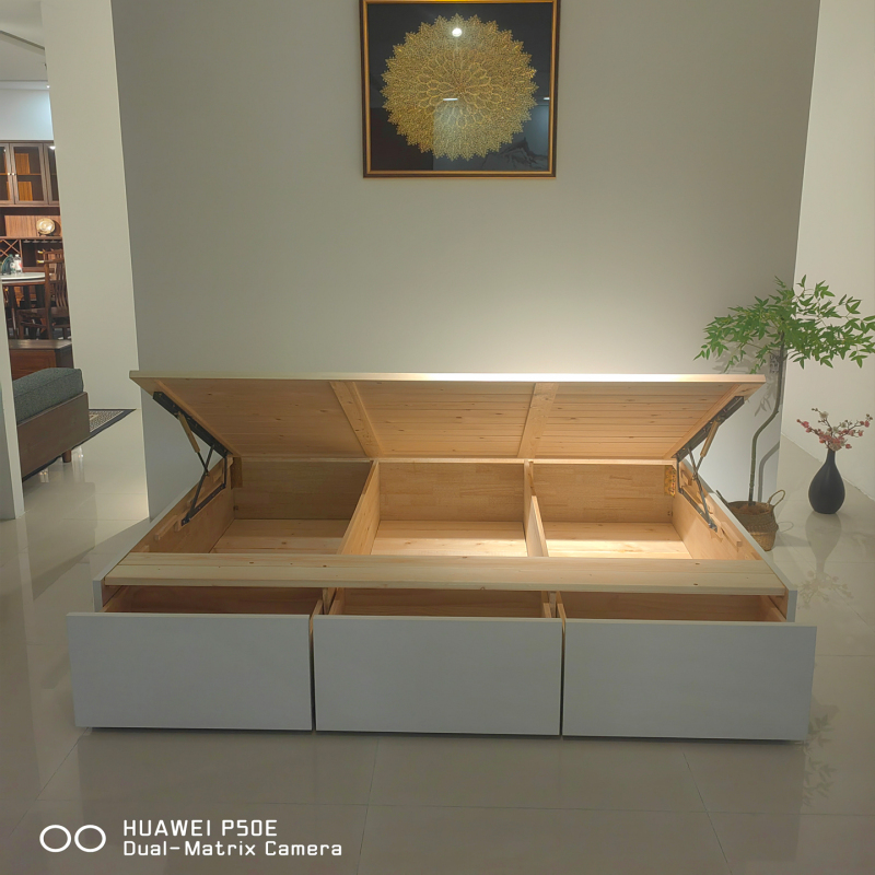 Solid Wood Storage Bed Japanese Style Small Apartment Tatami Air Pressure Structure Drawer High Box Bed Without Bedside Floor Wardrobe Bed