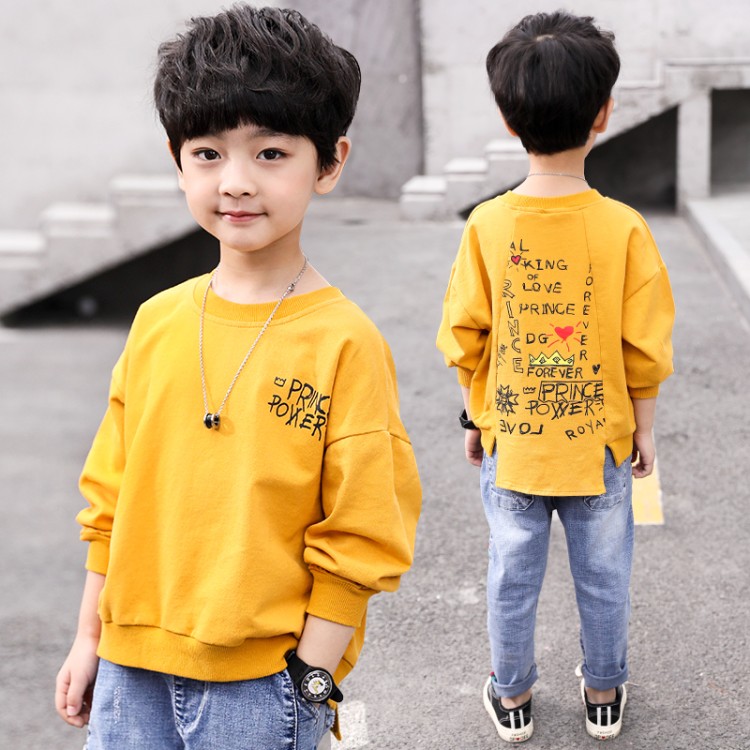 Trẻ em 5 chàng trai mặc áo dài tay áo thun 6 mùa thu 2020 net mới màu đỏ 7 T-shirt top 4 triều khí nước ngoài 8 tuổi.