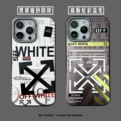 OFF-WHITE case — Off-White Trendy Fashionable Metal Anti-Fall Phone Case for iPhone 17, 16, 15, 14, 13 and 12