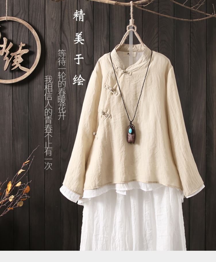 Li Ziqi with Han clothing female spring, summer and autumn hemp cotton double-layer antique plate buckle national pastoral style improved version breathable