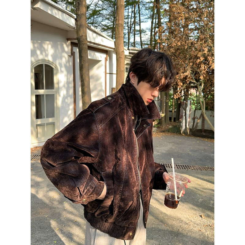 Dig1 Club【Amber Streamer】Original High-End Denim Flocked Jacket Cotton Coat for Men, Loose Fit for Autumn and Winter