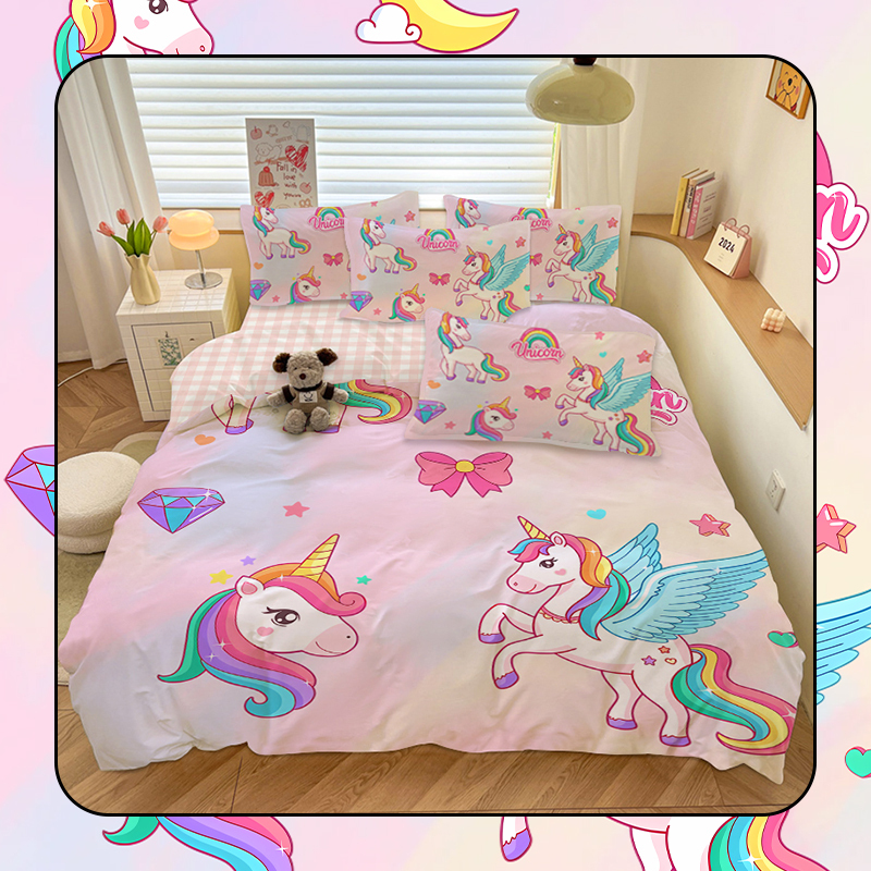 Cotton Children's Cartoon Unicorn Four-Piece Set Pure Cotton Girl's Quilt Cover Bedding Bed Sheet Three-Piece Set Cotton Children's Cartoon Unicorn Four-Piece Set Pure Cotton Girl's Quilt Cover Bedding Bed Sheet Three-Piece Set