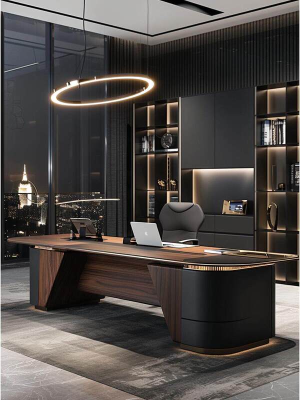 2025 New Model Modern Aesthetic Italian-Style Light Luxury Solid Wood Office Desk, High-End and Grand Executive Desk