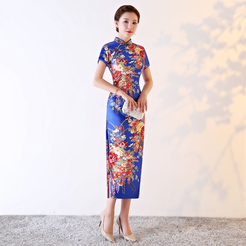  M+Long cheongsam flower treasure blue  