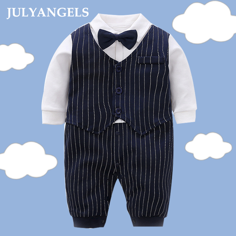 Newborn baby jumpsuit romper cotton boy baby long-sleeved full moon one hundred days old gentleman dress spring and summer thin