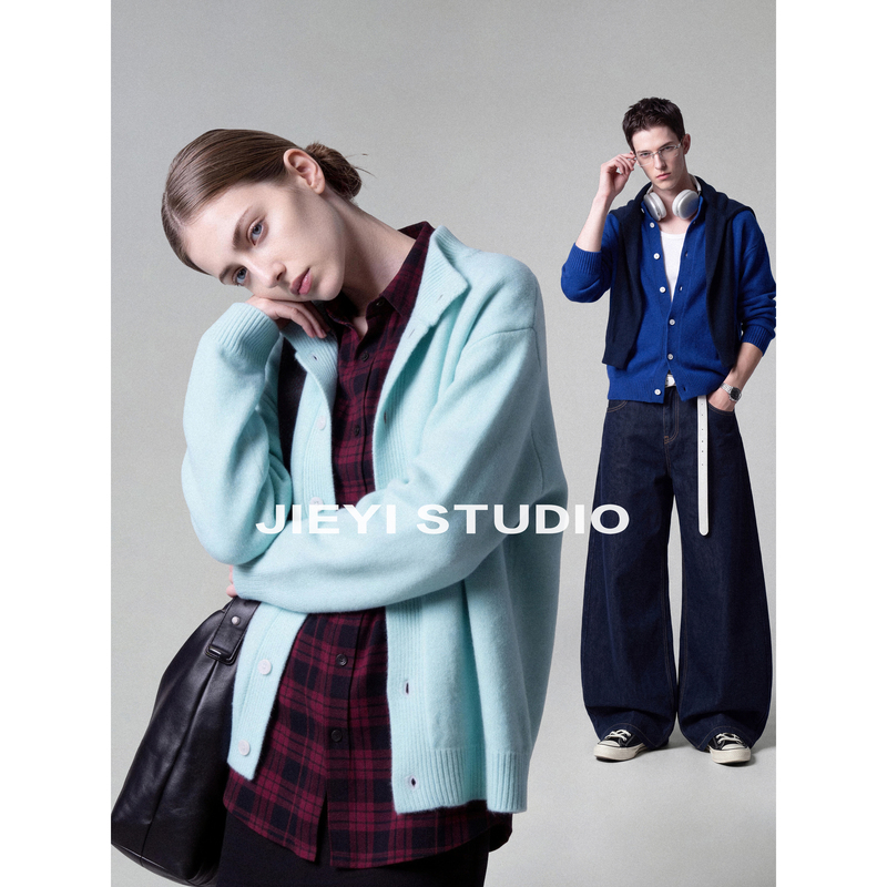 Jieyi 【Mint Milk Candy】 Stand Collar Wool Blend Knit Cardigan Thickened Boxy Short Wide Sweater Coat Jieyi 【Mint Milk Candy】 Stand Collar Wool Blend Knit Cardigan Thickened Boxy Short Wide Sweater Coat