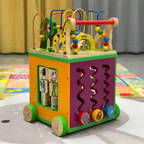 Baby school Walking walkwalk Scooter Multifunction Bypass Bead Box Pushcart Children Anti-O-Type Leg Baby Wooden Toys 1